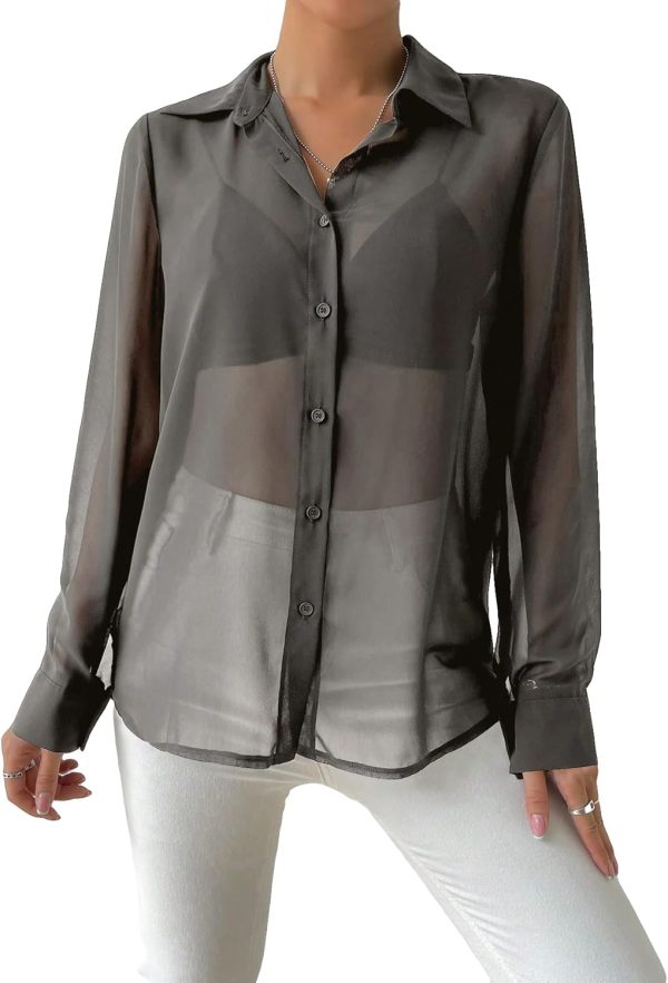 715-jQSB9fL._AC_SL1500.jpg Women's Sheer Mesh Button Up Shirt Long Sleeve See Through Blouse