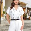 Women's Short Sleeve Chiffon Blouses for Office Work Business Attire Collared Shirts