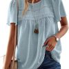 Womens Summer Tops Crewneck Short Sleeve Shirts Casual Chiffon Blouses Flowy Lace Hem Boho Clothing Trendy 2024
