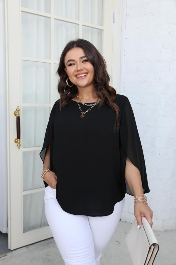 Women Summer Batwing Sleeve Chiffon Tunic Tops Dressy Scoop Neck Casual Loose Flowy Shirts
