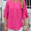 Women's Chiffon Blouse 3/4 Sleeve Crew Neck Loose Tops Casual Blouses Shirt