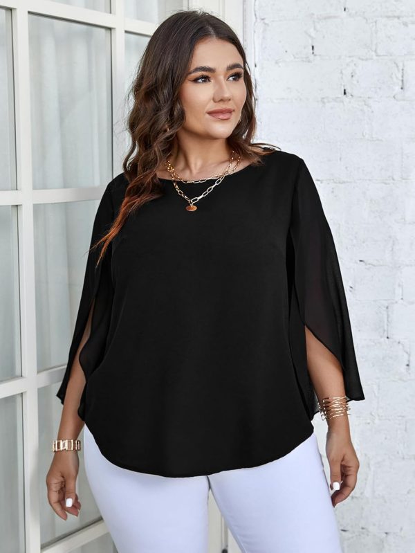 Women Summer Batwing Sleeve Chiffon Tunic Tops Dressy Scoop Neck Casual Loose Flowy Shirts