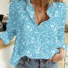 Women's Casual V Neck Alicia Floral Print Roll Up Long Sleeve Chiffon Button Down Blouses Bohemian Top Shirts