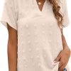 Womens White Chiffon Blouses Short Sleeve V Neck Shirts Summer Casual Polka Dot Tops