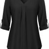 U.Vomade Women's 3/4 Cuffed Sleeve Chiffon V Neck Casual Shirts for Women S-XL
