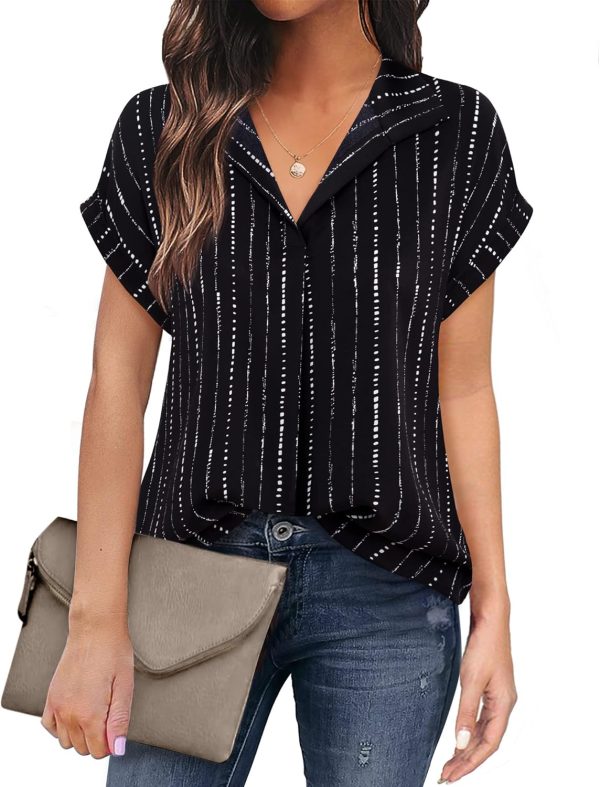 Women's Short Sleeve Chiffon Blouses for Office Work Business Attire Collared Shirts