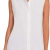 Womens Sleeveless Button Down Shirt Classic Collared Blouse Basic Tank Tops Work Office Chiffon Tops