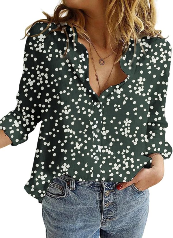 Women's Casual V Neck Alicia Floral Print Roll Up Long Sleeve Chiffon Button Down Blouses Bohemian Top Shirts