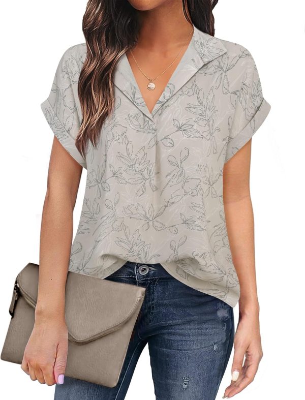 Women's Short Sleeve Chiffon Blouses for Office Work Business Attire Collared Shirts
