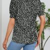 Womens Fashion Blouses Notched V Neck Puffer Short Sleeve Shirt Polka Dot Tops Chiffon Dressy Shirts