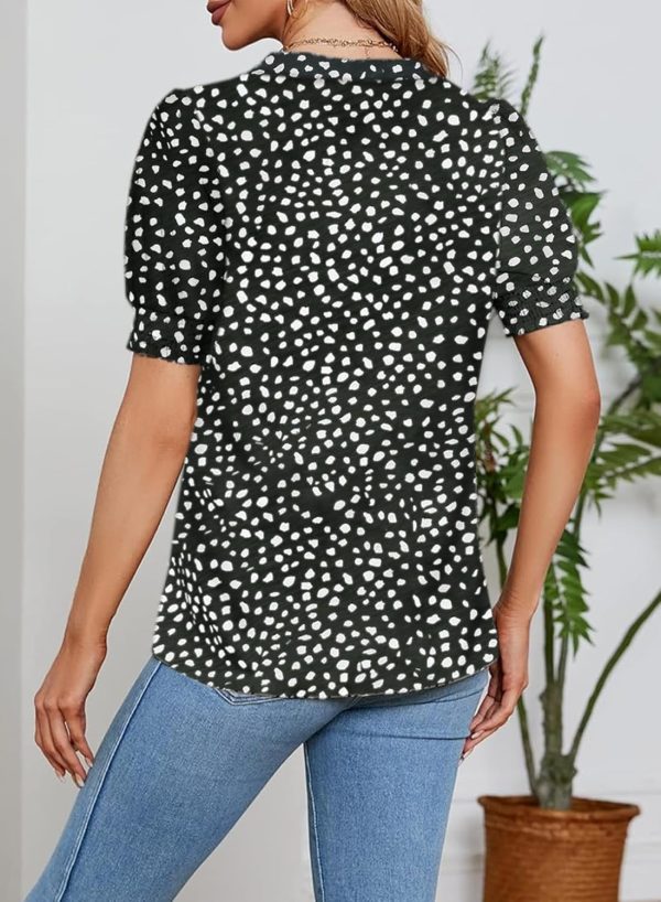 71IU5zOuFcL._AC_SL1500.jpg Womens Fashion Blouses Notched V Neck Puffer Short Sleeve Shirt Polka Dot Tops Chiffon Dressy Shirts