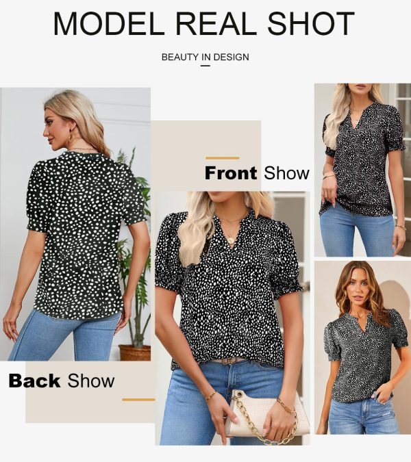 71IWkpEF5IL._AC_SL1309.jpg Womens Fashion Blouses Notched V Neck Puffer Short Sleeve Shirt Polka Dot Tops Chiffon Dressy Shirts