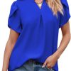 Women's Dressy Casual Business Work Chiffon Blouses Tops Summer V Neck Cute Loose Petal Short Sleeve T-Shirts