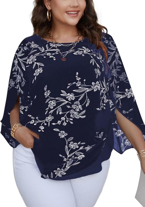 Women Summer Batwing Sleeve Chiffon Tunic Tops Dressy Scoop Neck Casual Loose Flowy Shirts