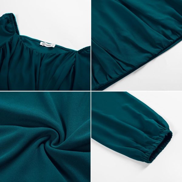 Women's Lantern Long Sleeve Tops 2024 Casual Loose Chiffon Shirts Criss Cross Ruffle Pleated Blouses
