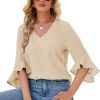 Chiffon Blouses for Women Ruffle 3/4 Sleeve Dressy V Neck Casual Flowy Tunic Tops