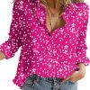 Women's Casual V Neck Alicia Floral Print Roll Up Long Sleeve Chiffon Button Down Blouses Bohemian Top Shirts