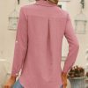 Womens Button Down Shirts V Neck Roll Up 3/4 Length Sleeve Tops Elegant Dressy Blouses Business Casual Outfits