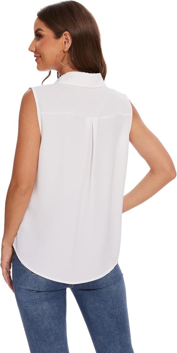 Womens Sleeveless Button Down Shirt Classic Collared Blouse Basic Tank Tops Work Office Chiffon Tops