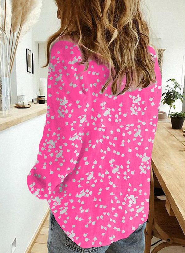 Women's Casual V Neck Alicia Floral Print Roll Up Long Sleeve Chiffon Button Down Blouses Bohemian Top Shirts