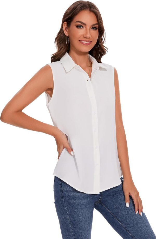Womens Sleeveless Button Down Shirt Classic Collared Blouse Basic Tank Tops Work Office Chiffon Tops