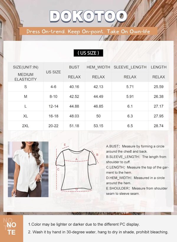 Womens Summer Tops Button Down Crew Neck Short Sleeve Shirts Business Casual Loose Work Chiffon Blouses