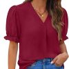 Women Dressy Casual Puff Short Sleeve Summer Tops V Neck Work Blouses