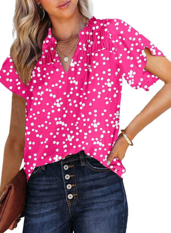 71Uz8Ts7eHL._AC_SL1500.jpg Women's Casual V Neck Alicia Floral Print Smocked Short Sleeve Chiffon Blouses Bohemian Top Shirts
