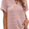 Womens White Chiffon Blouses Short Sleeve V Neck Shirts Summer Casual Polka Dot Tops