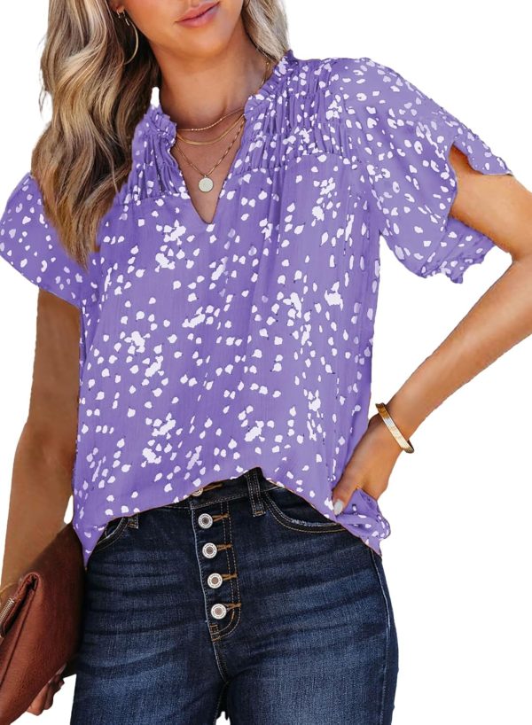 71WR0-t-01L._AC_SL1500.jpg Women's Casual V Neck Alicia Floral Print Smocked Short Sleeve Chiffon Blouses Bohemian Top Shirts