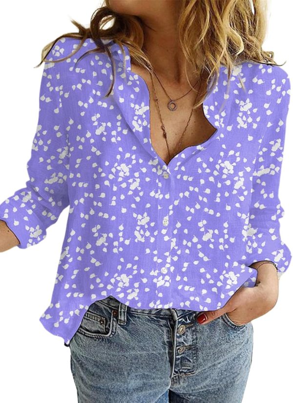 Women's Casual V Neck Alicia Floral Print Roll Up Long Sleeve Chiffon Button Down Blouses Bohemian Top Shirts