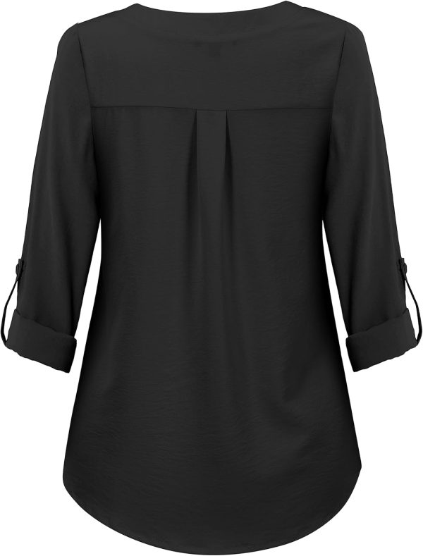 U.Vomade Women's 3/4 Cuffed Sleeve Chiffon V Neck Casual Shirts for Women S-XL