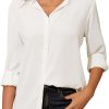 Womens Button Down Shirt Long Sleeve Classic Collared Tops Work Office Casual Chiffon Blouse