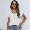 Women White Button Down Shirt Dressy Casual Work Tops Chiffon Blouse Summer Short Sleeve Shirts