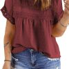 Women Plus Size Tops Crewneck Short Sleeve Lace Crochet Loose Casual Summer Blouses Shirts(1X-5X)
