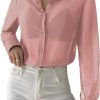 Women's Sheer Mesh Button Up Shirt Long Sleeve See Through Blouse