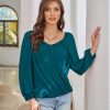 Women's Lantern Long Sleeve Tops 2024 Casual Loose Chiffon Shirts Criss Cross Ruffle Pleated Blouses