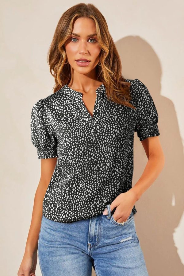 71fR9pATxhL._AC_SL1500.jpg Womens Fashion Blouses Notched V Neck Puffer Short Sleeve Shirt Polka Dot Tops Chiffon Dressy Shirts