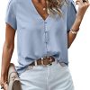 Short Sleeve Blouses for Women 2024 Summer Western Chiffon Shirts Dressy Casual Pearl Tops
