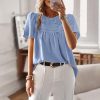 Womens Summer Tops Crewneck Short Sleeve Shirts Casual Chiffon Blouses Flowy Lace Hem Boho Clothing Trendy 2024