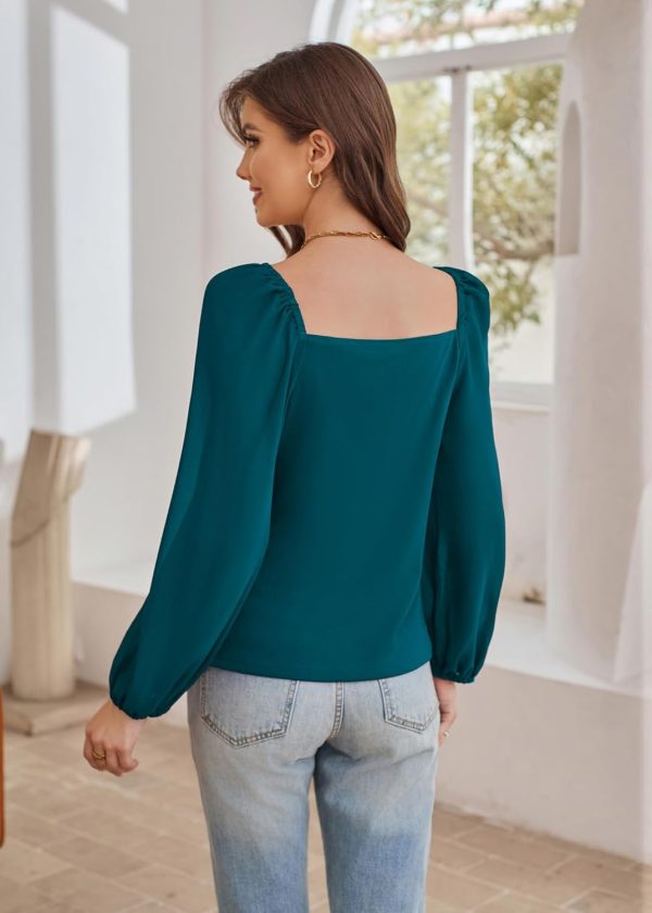 Women's Lantern Long Sleeve Tops 2024 Casual Loose Chiffon Shirts Criss Cross Ruffle Pleated Blouses