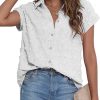 Women White Button Down Shirt Dressy Casual Work Tops Chiffon Blouse Summer Short Sleeve Shirts