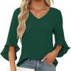 Chiffon Blouses for Women Ruffle 3/4 Sleeve Dressy V Neck Casual Flowy Tunic Tops