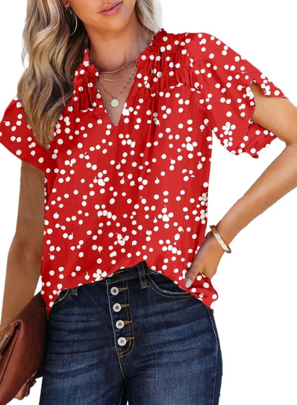 71mbJOLeUCL._AC_SL1500.jpg Women's Casual V Neck Alicia Floral Print Smocked Short Sleeve Chiffon Blouses Bohemian Top Shirts