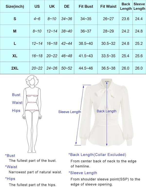 Women's Long Sleeve Peplum Dressy Shirt Office Bow Tie Work Blouses Tops Smocked Waist