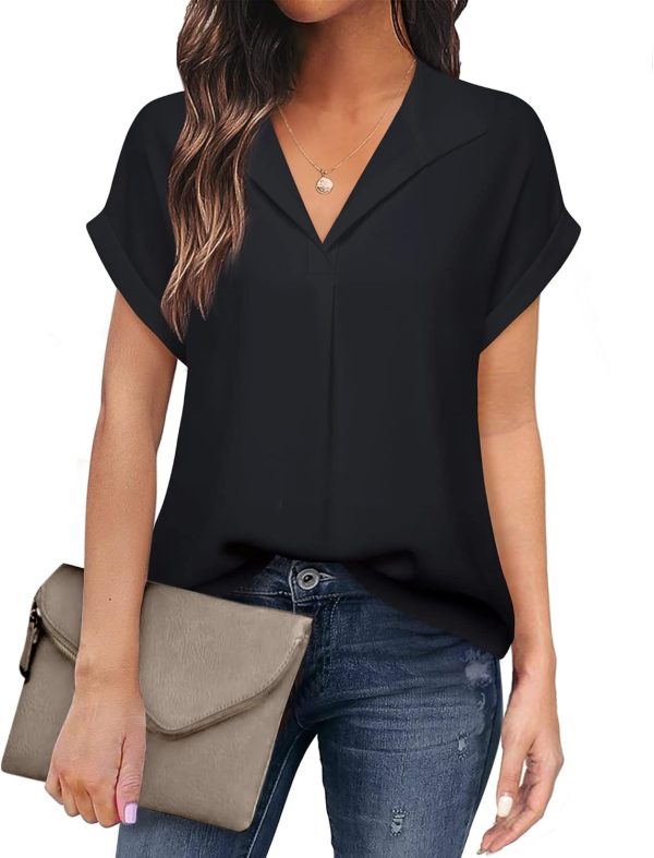Women's Short Sleeve Chiffon Blouses for Office Work Business Attire Collared Shirts