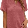 Womens White Chiffon Blouses Short Sleeve V Neck Shirts Summer Casual Polka Dot Tops