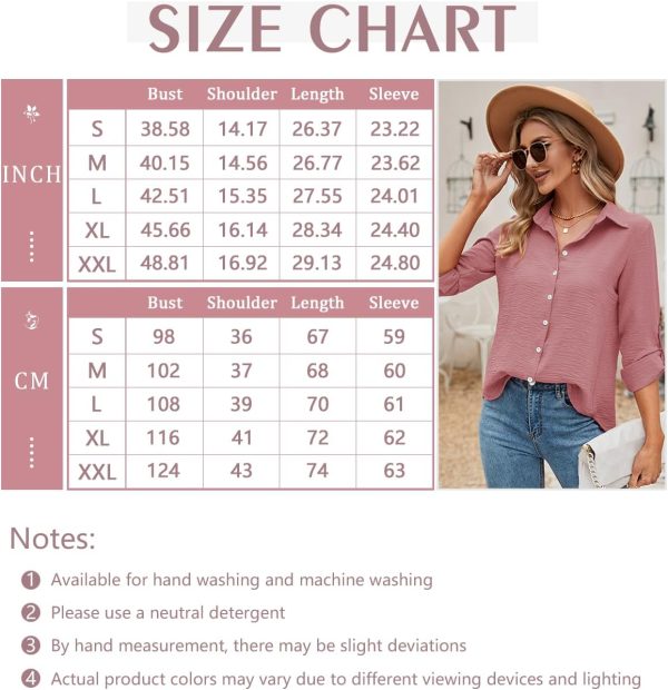 Womens Button Down Shirts V Neck Roll Up 3/4 Length Sleeve Tops Elegant Dressy Blouses Business Casual Outfits