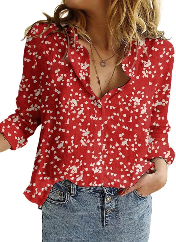 Women's Casual V Neck Alicia Floral Print Roll Up Long Sleeve Chiffon Button Down Blouses Bohemian Top Shirts