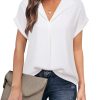 Women's Short Sleeve Chiffon Blouses for Office Work Business Attire Collared Shirts